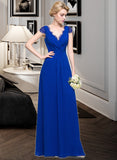 Rayne A-Line V-neck Floor-Length Chiffon Bridesmaid Dress With Ruffle STKP0013004