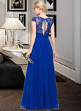 Rayne A-Line V-neck Floor-Length Chiffon Bridesmaid Dress With Ruffle STKP0013004