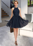 Jadyn A-Line Scoop Neck Knee-Length Chiffon Lace Bridesmaid Dress With Ruffle STKP0013006