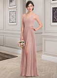 Anastasia A-Line V-neck Floor-Length Chiffon Bridesmaid Dress With Split Front Pleated STKP0013007