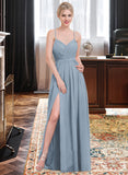 London A-Line Sweetheart Floor-Length Chiffon Bridesmaid Dress With Ruffle Split Front STKP0013008