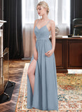 London A-Line Sweetheart Floor-Length Chiffon Bridesmaid Dress With Ruffle Split Front STKP0013008