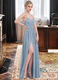 London A-Line Sweetheart Floor-Length Chiffon Bridesmaid Dress With Ruffle Split Front STKP0013008