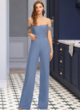 Abbigail Jumpsuit/Pantsuit Off-the-Shoulder Floor-Length Chiffon Bridesmaid Dress With Pockets STKP0013010