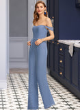 Abbigail Jumpsuit/Pantsuit Off-the-Shoulder Floor-Length Chiffon Bridesmaid Dress With Pockets STKP0013010