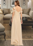 Anika A-Line V-neck Floor-Length Chiffon Bridesmaid Dress With Ruffle STKP0013011