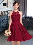 Malia A-Line Scoop Neck Knee-Length Chiffon Lace Bridesmaid Dress With Ruffle Bow(s) STKP0013012