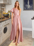 Aleah A-Line One-Shoulder Floor-Length Bridesmaid Dress With Split Front STKP0013013