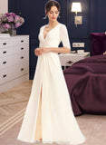 Mareli A-Line V-neck Floor-Length Bridesmaid Dress With Split Front STKP0013015