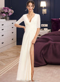 Mareli A-Line V-neck Floor-Length Bridesmaid Dress With Split Front STKP0013015