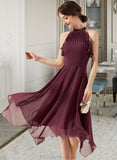 Emmalee A-Line Scoop Neck Tea-Length Chiffon Bridesmaid Dress With Cascading Ruffles STKP0013016