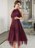 Emmalee A-Line Scoop Neck Tea-Length Chiffon Bridesmaid Dress With Cascading Ruffles STKP0013016