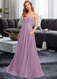 Xiomara A-Line Scoop Neck Floor-Length Chiffon Bridesmaid Dress With Pockets STKP0013017