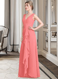 Alexis A-line V-Neck Floor-Length Chiffon Bridesmaid Dress With Cascading Ruffles STKP0013021