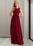 Nellie A-Line High Neck Floor-Length Bridesmaid Dress With Bow(s) STKP0013022