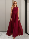 Nellie A-Line High Neck Floor-Length Bridesmaid Dress With Bow(s) STKP0013022