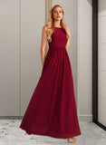 Nellie A-Line High Neck Floor-Length Bridesmaid Dress With Bow(s) STKP0013022