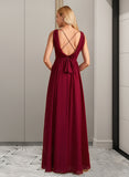 Nellie A-Line High Neck Floor-Length Bridesmaid Dress With Bow(s) STKP0013022