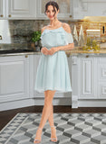 Diamond A-Line V-neck Short/Mini Bridesmaid Dress With Cascading Ruffles STKP0013023