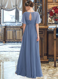 Adelaide A-Line V-neck Floor-Length Bridesmaid Dress With Ruffle STKP0013024