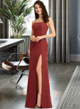 Mariela Sheath/Column Square Neckline Floor-Length Bridesmaid Dress With Split Front STKP0013026