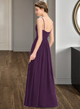 Daisy A-Line V-neck Floor-Length Chiffon Bridesmaid Dress With Beading Sequins Split Front Pockets STKP0013028