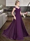 Jamya A-line Off the Shoulder Floor-Length Chiffon Bridesmaid Dress With Ruffle STKP0013029