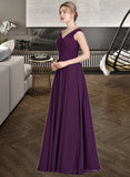 Jamya A-line Off the Shoulder Floor-Length Chiffon Bridesmaid Dress With Ruffle STKP0013029