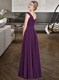 Jamya A-line Off the Shoulder Floor-Length Chiffon Bridesmaid Dress With Ruffle STKP0013029