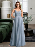 Yaretzi A-Line V-neck Floor-Length Bridesmaid Dress With Lace STKP0013030