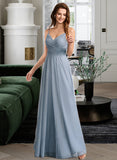 Yaretzi A-Line V-neck Floor-Length Bridesmaid Dress With Lace STKP0013030