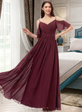 Lauren A-line V-Neck Floor-Length Chiffon Bridesmaid Dress With Ruffle STKP0013031