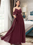 Lauren A-line V-Neck Floor-Length Chiffon Bridesmaid Dress With Ruffle STKP0013031