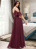 Lauren A-line V-Neck Floor-Length Chiffon Bridesmaid Dress With Ruffle STKP0013031