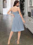 Maya A-Line V-neck Knee-Length Chiffon Lace Bridesmaid Dress STKP0013032