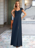 Mylee A-Line V-neck Floor-Length Bridesmaid Dress With Lace Split Front STKP0013035