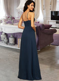 Thelma A-LineSquareNecklineFloor-LengthChiffonBridesmaidDressWithSplitFront#251397 STKP0013036