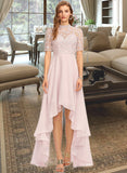 Nell A-Line High Neck Asymmetrical Chiffon Bridesmaid Dress STKP0013037