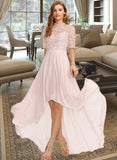 Nell A-Line High Neck Asymmetrical Chiffon Bridesmaid Dress STKP0013037