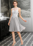 Paola A-Line Scoop Neck Knee-Length Chiffon Lace Bridesmaid Dress STKP0013038