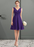 Carly A-Line V-neck Knee-Length Chiffon Bridesmaid Dress With Ruffle STKP0013039