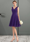 Carly A-Line V-neck Knee-Length Chiffon Bridesmaid Dress With Ruffle STKP0013039