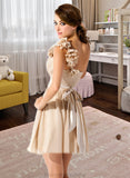 Lillian A-Line/Princess One-Shoulder Short/Mini Chiffon Bridesmaid Dress With Ruffle Flower(s) Bow(s) STKP0013040