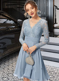 Kathryn A-line V-Neck Knee-Length Chiffon Lace Bridesmaid Dress STKP0013042