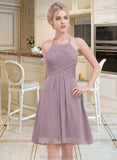 Jenna A-Line Scoop Neck Knee-Length Chiffon Bridesmaid Dress With Ruffle STKP0013046