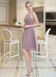 Jenna A-Line Scoop Neck Knee-Length Chiffon Bridesmaid Dress With Ruffle STKP0013046