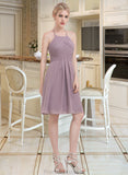 Jenna A-Line Scoop Neck Knee-Length Chiffon Bridesmaid Dress With Ruffle STKP0013046