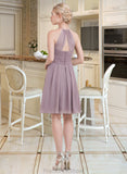 Jenna A-Line Scoop Neck Knee-Length Chiffon Bridesmaid Dress With Ruffle STKP0013046