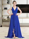 Luna A-Line V-neck Asymmetrical Chiffon Bridesmaid Dress With Ruffle Beading Sequins STKP0013047