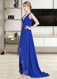 Luna A-Line V-neck Asymmetrical Chiffon Bridesmaid Dress With Ruffle Beading Sequins STKP0013047